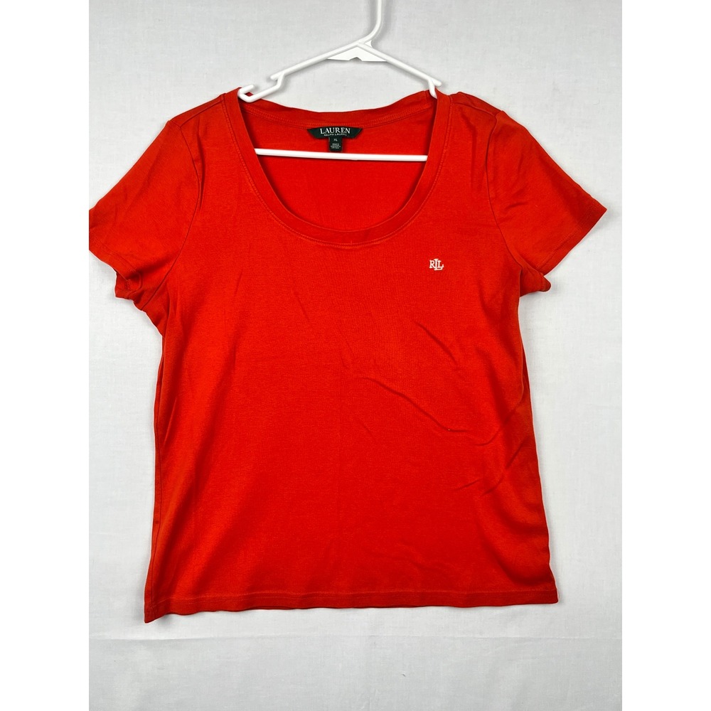 Lauren Ralph Lauren‎ T-Shirt Womens XL Scoop Neck Logo Short Sleeve Orange